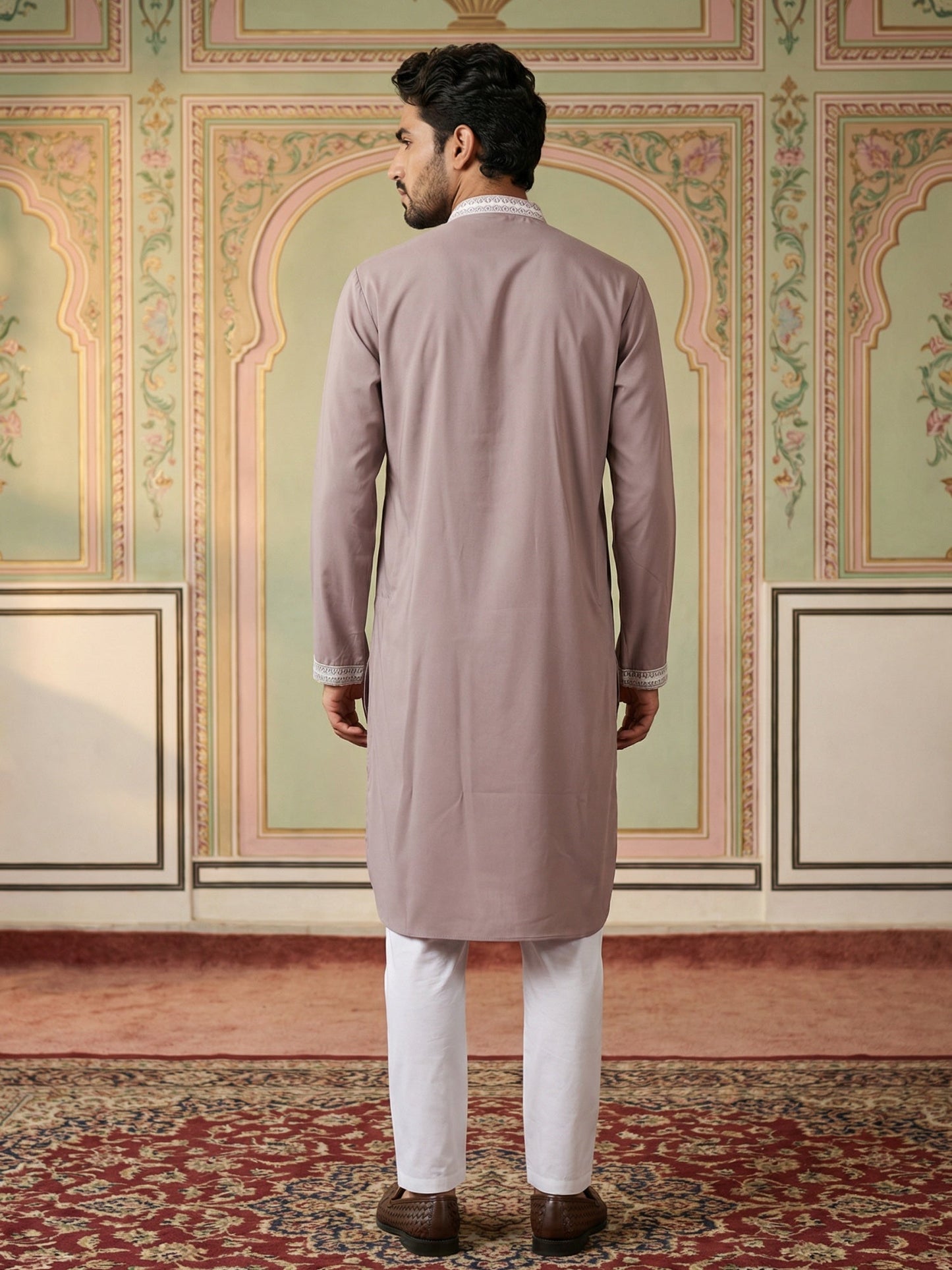 Men Japanese Fabric Embroidered Kurta Set ( 65KP 5475Magenta S )