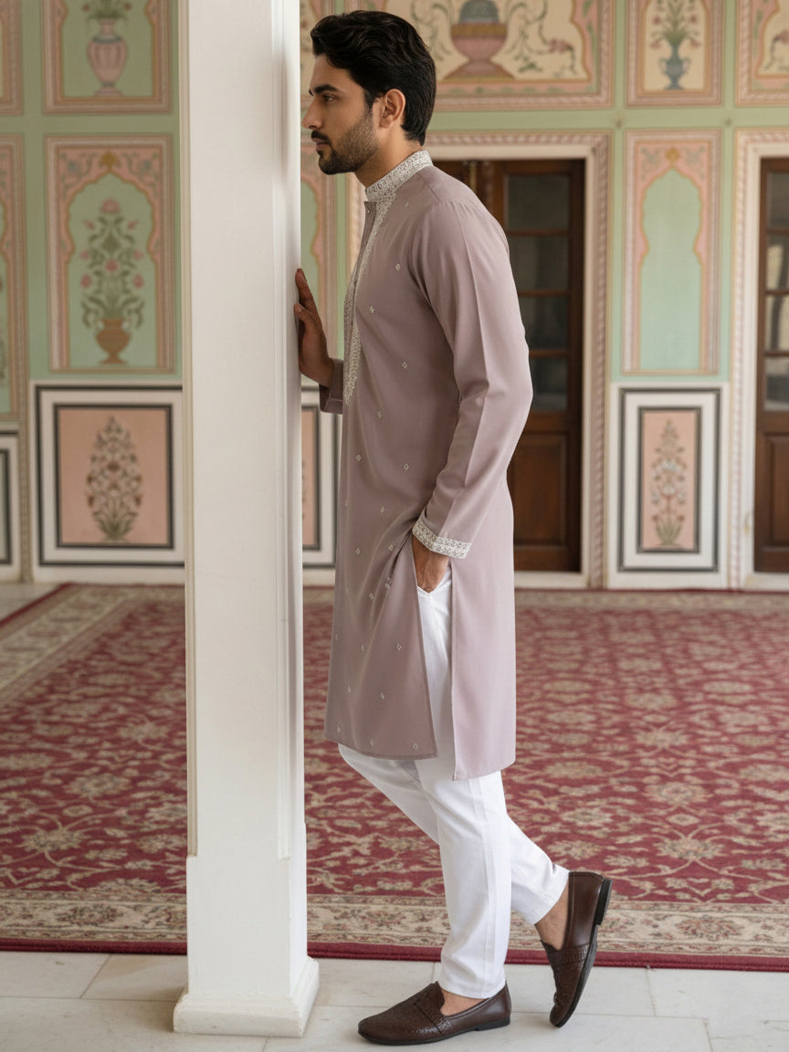 Men Japanese Fabric Embroidered Kurta Set ( 65KP 5475Magenta S )