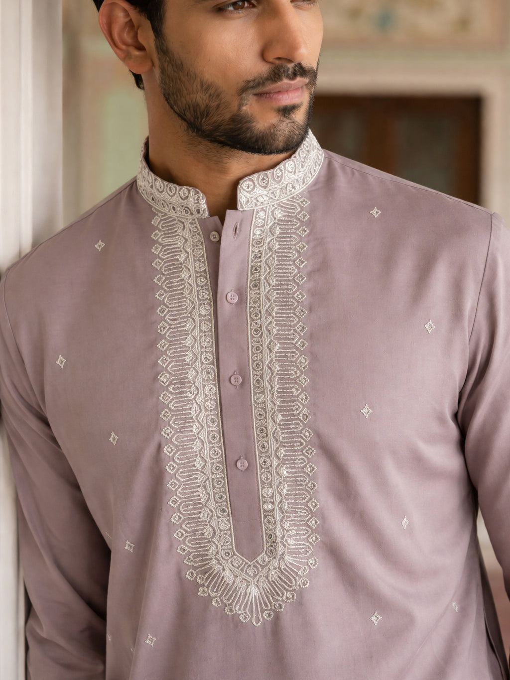 Men Japanese Fabric Embroidered Kurta Set ( 65KP 5475Magenta S )