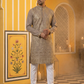 Embroidered Silk Blend Kurta Set for Men ( 65KP P 5489Brown ) [FF] [A-1-4]
