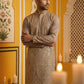 Embroidered Silk Blend Kurta Set for Men ( 65KP P 5489Brown ) [FF] [A-1-4]