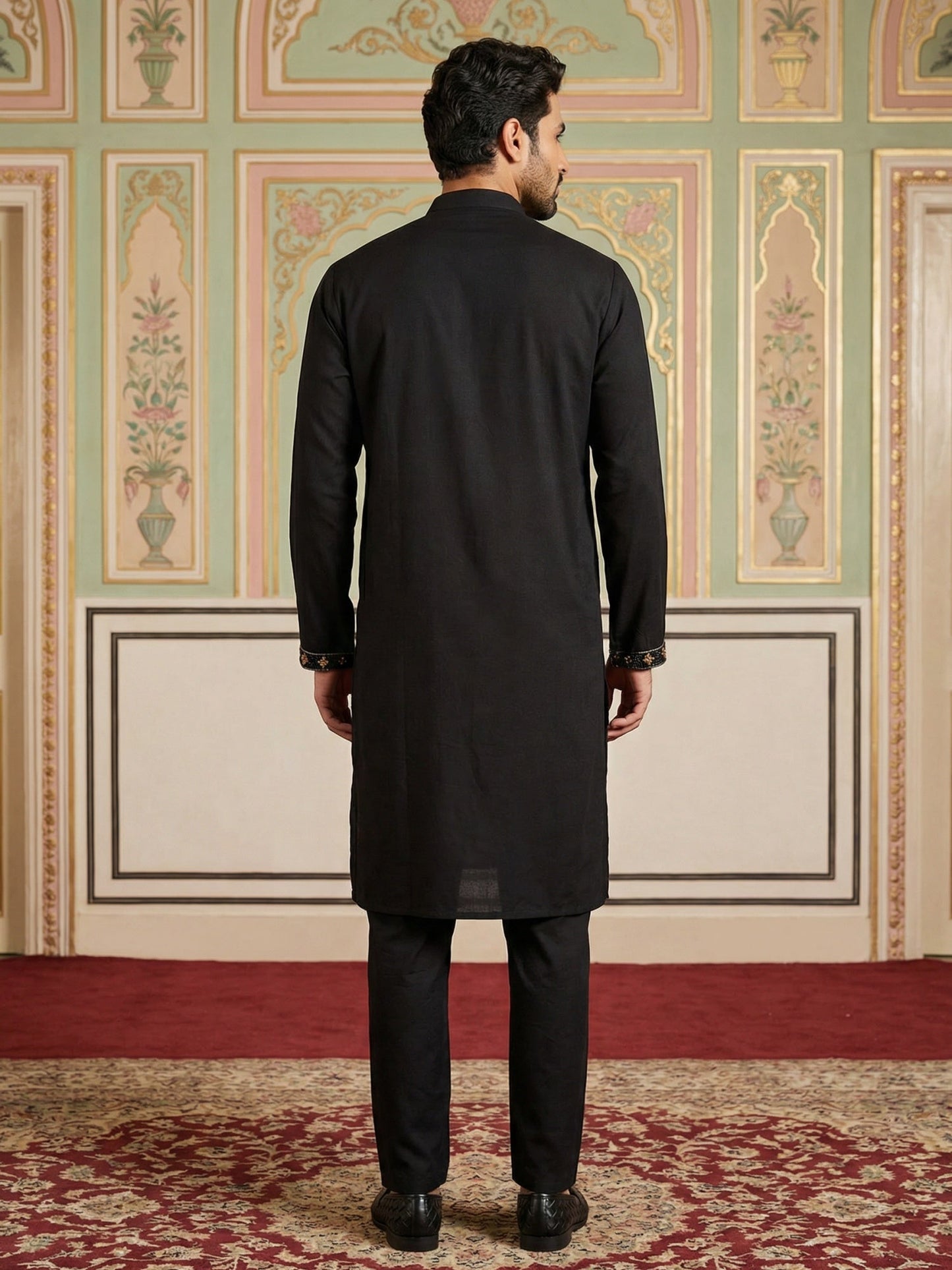 Japanese Fabric Embroidered Kurta Set ( 65KP B-P 5497Black S )