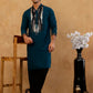 Japanese Fabric Embroidered Kurta with Korean Pants ( 65KP PJ11B F 5497 Peacock )