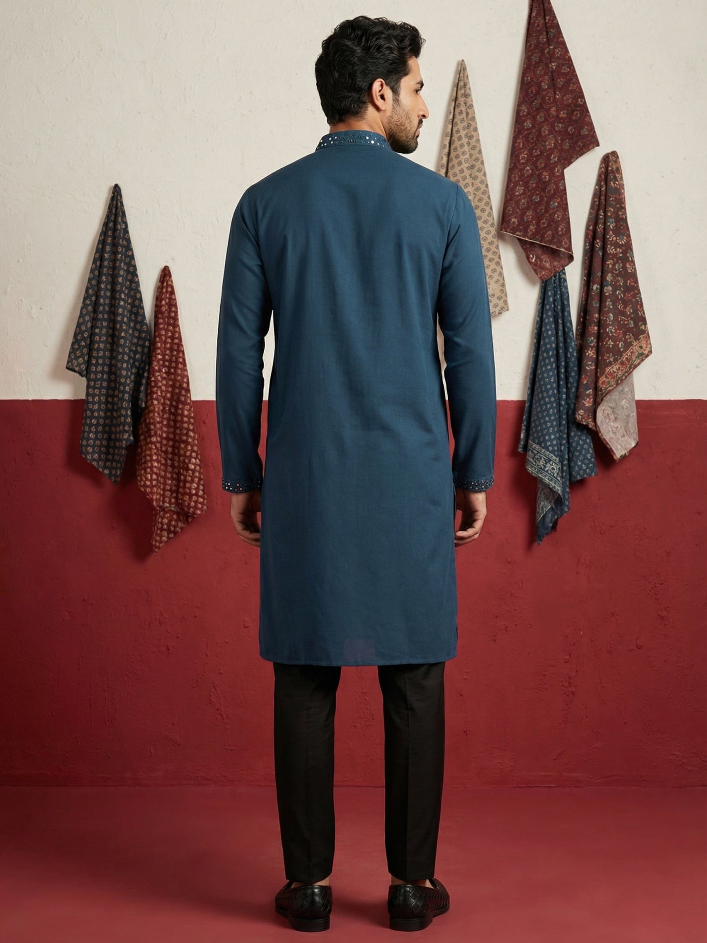 Japanese Fabric Embroidered Kurta Set ( 65KP B-P 5497Peacock S )