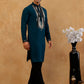 Japanese Fabric Embroidered Kurta with Korean Pants ( 65KP PJ11B F 5497 Peacock )