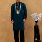 Japanese Fabric Embroidered Kurta with Korean Pants ( 65KP PJ11B F 5497 Peacock )