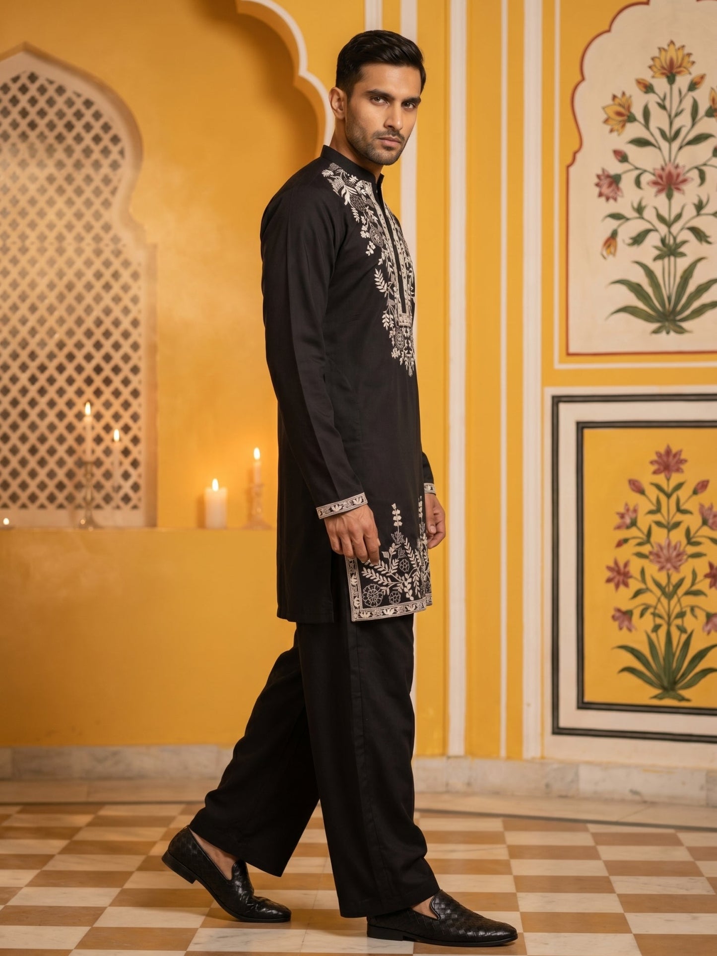 Men Japanese Fabric Embroidered Kurta Set