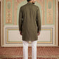 Men Japanese Fabric Embroidered Kurta Set ( 65KP 5498Mehndi S ) [FF] [P-15-14]