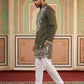 Men Japanese Fabric Embroidered Kurta Set ( 65KP 5498Mehndi S ) [FF] [P-15-14]
