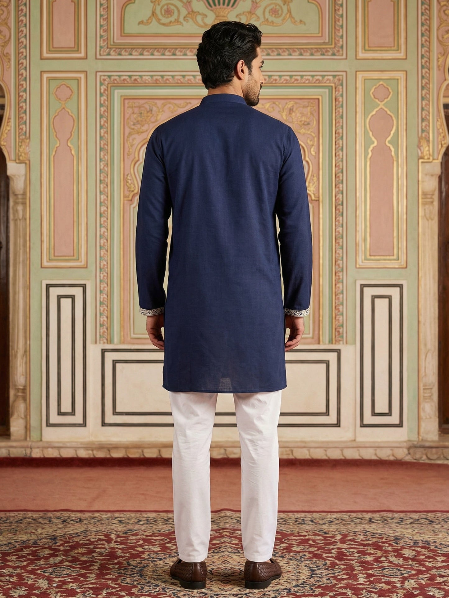 Men Japanese Fabric Embroidered Kurta Set ( 65KP 5498Navy S ) [FF] [P-15-14]