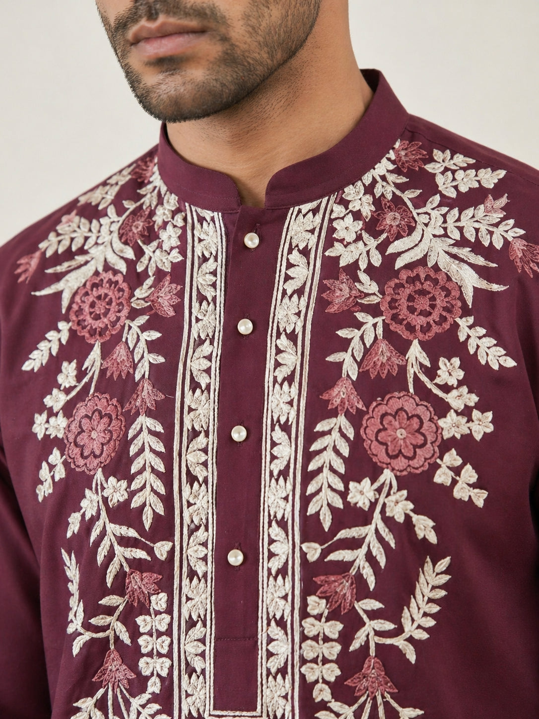 Men Japanese Fabric Embroidered Kurta Set ( 65KP P 5498Wine )