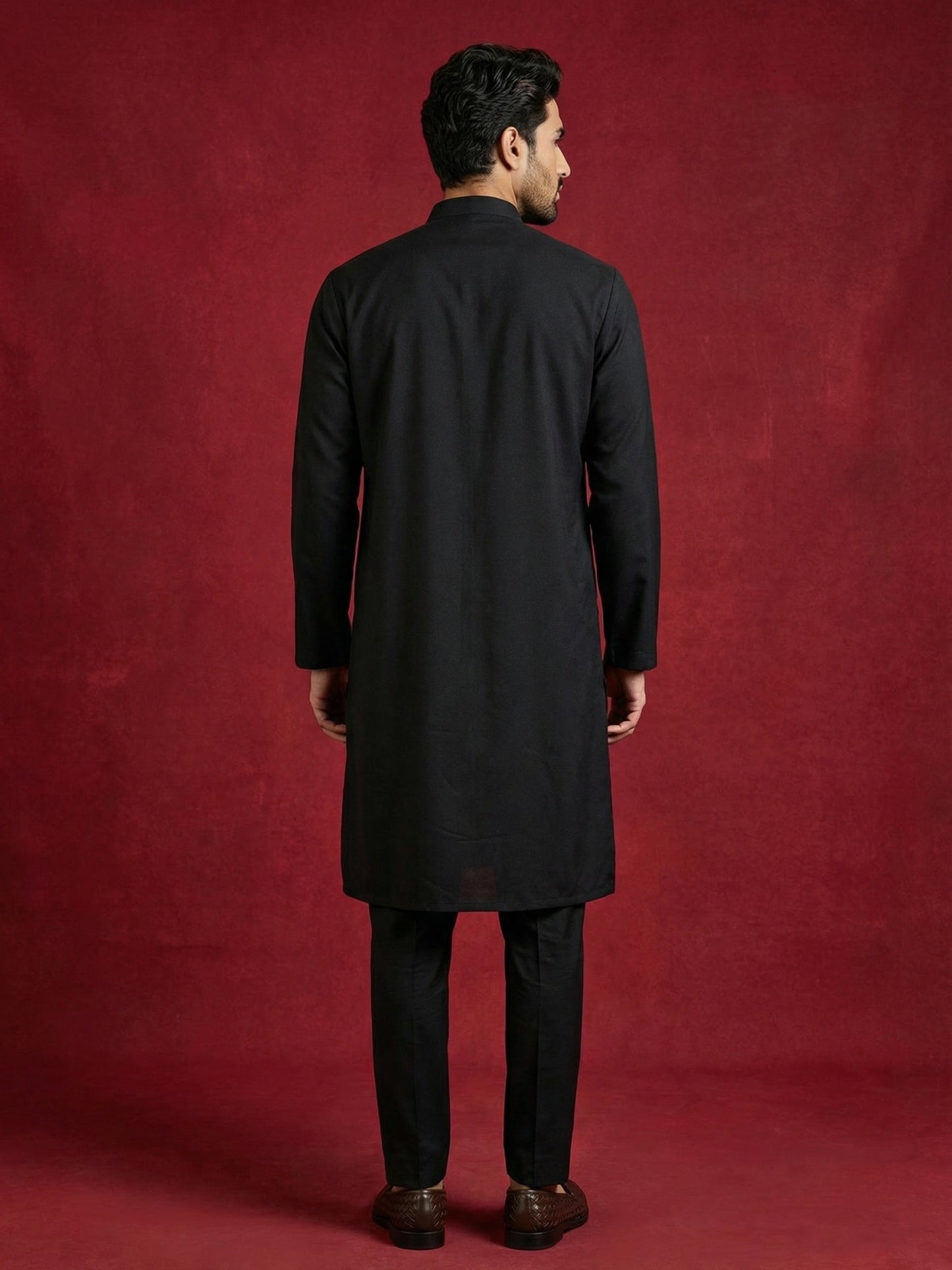 Japanese Imported Fabric Embroidered Kurta Set ( 65KP B-P 5499Black S )