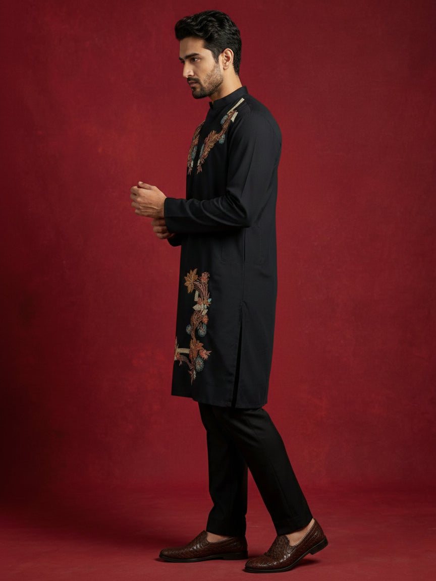 Japanese Imported Fabric Embroidered Kurta Set ( 65KP B-P 5499Black S )