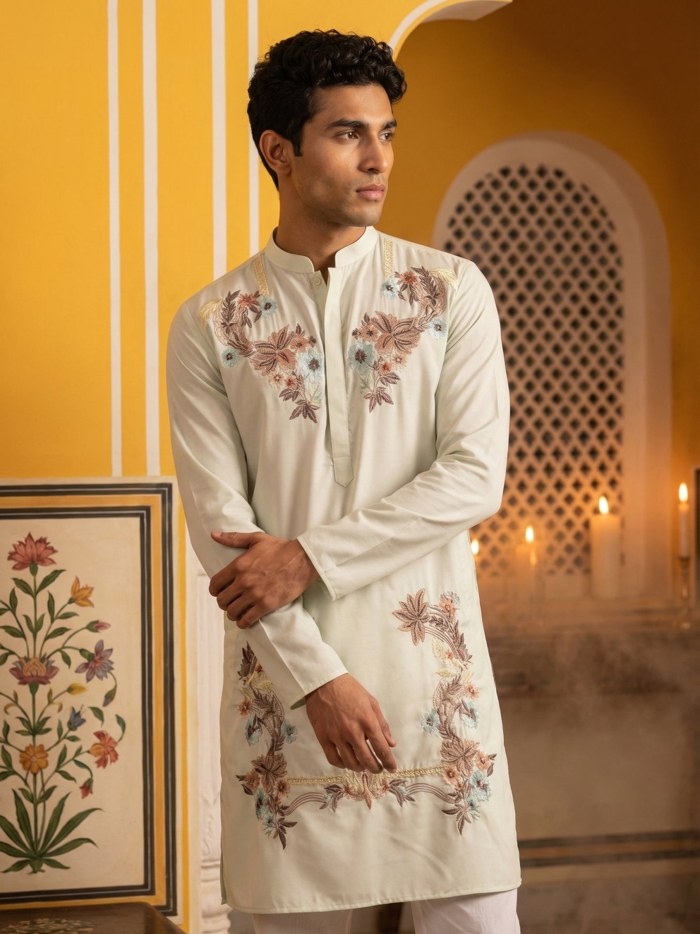 Japanese Imported Fabric Embroidered Kurta Set ( 65KP P 5499White )