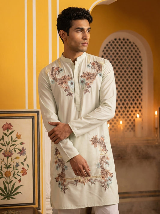 Japanese Imported Fabric Embroidered Kurta Set ( 65KP P 5499White )