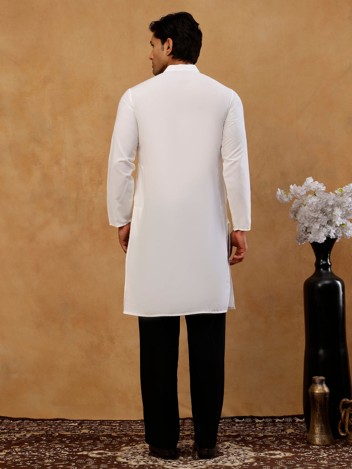 Japanese Fabric Embroidered Kurta with Korean Pants ( 65KP PJ11B F 5499 White )
