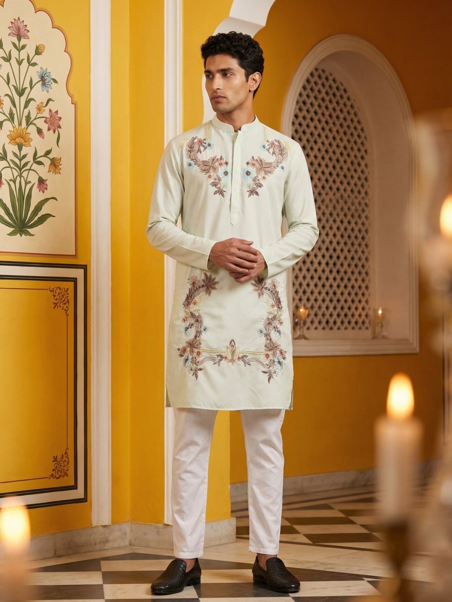 Japanese Imported Fabric Embroidered Kurta Set ( 65KP P 5499White )
