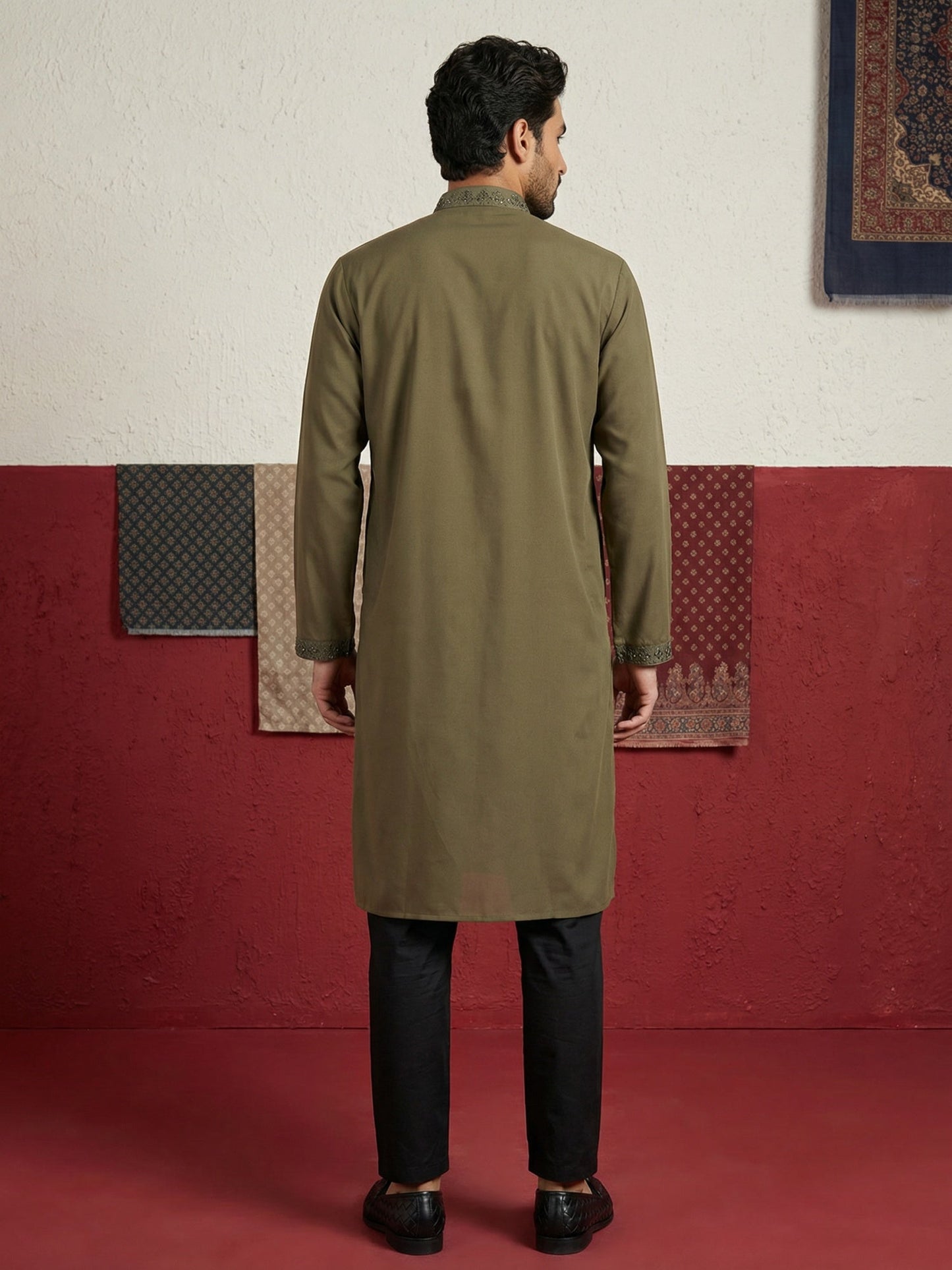 Japanese Fabric & Mirror Work Kurta Set ( 65KP B-P 5500Mehndi S )