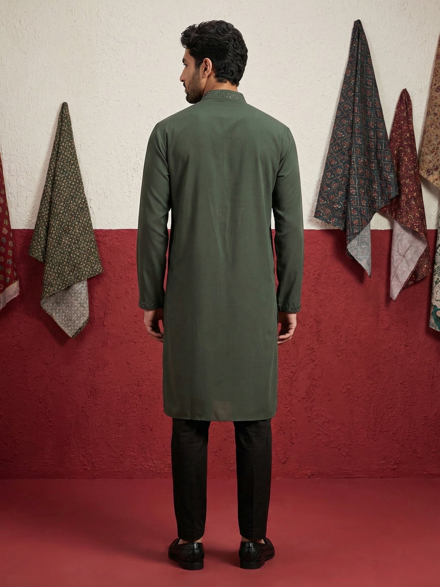 Japanese Fabric & Mirror Work Kurta Set ( 65KP B-P 5500Olive S )