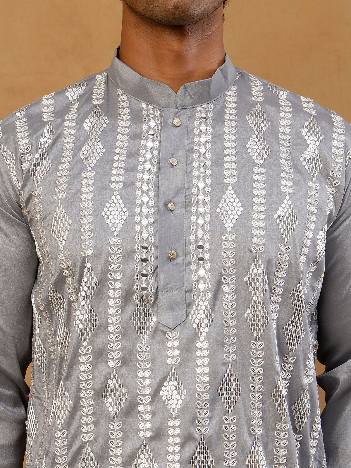 Modern Ethnic Silk Blend Kurta with Korean Pants ( 65KP PJ11W E 5501 Grey )