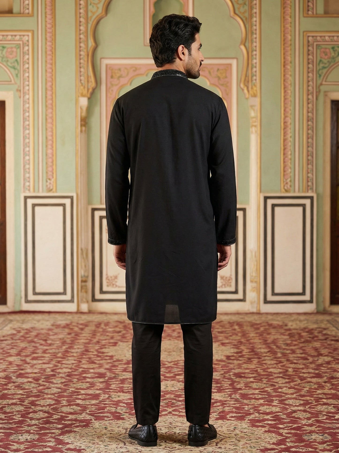 Japanese Cotton Blend Embroidered Kurta Set ( 65KP B-P 5502Black S )