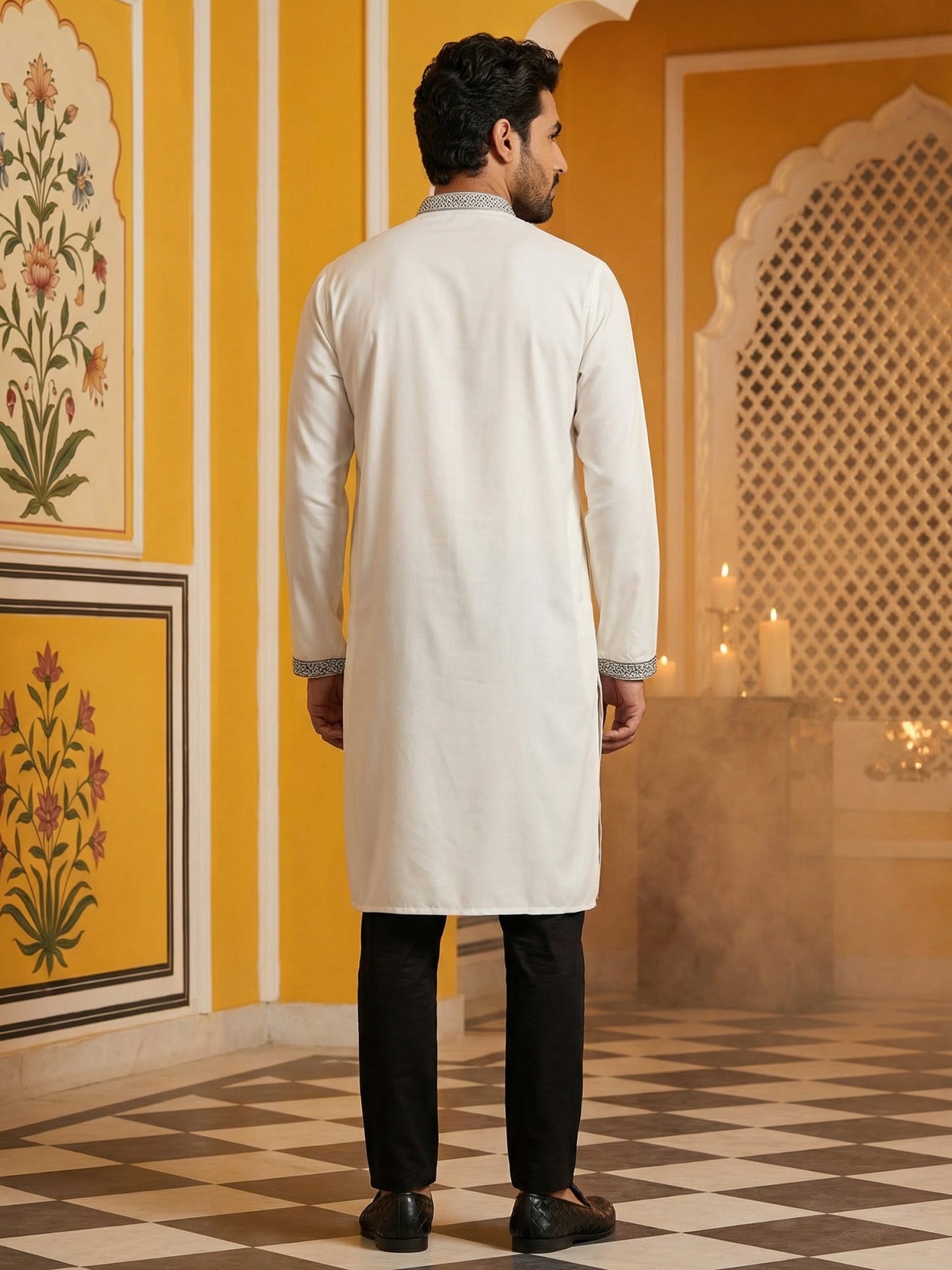 Japanese Cotton Blend Embroidered Kurta Set ( 65KP B-P 5502White S )
