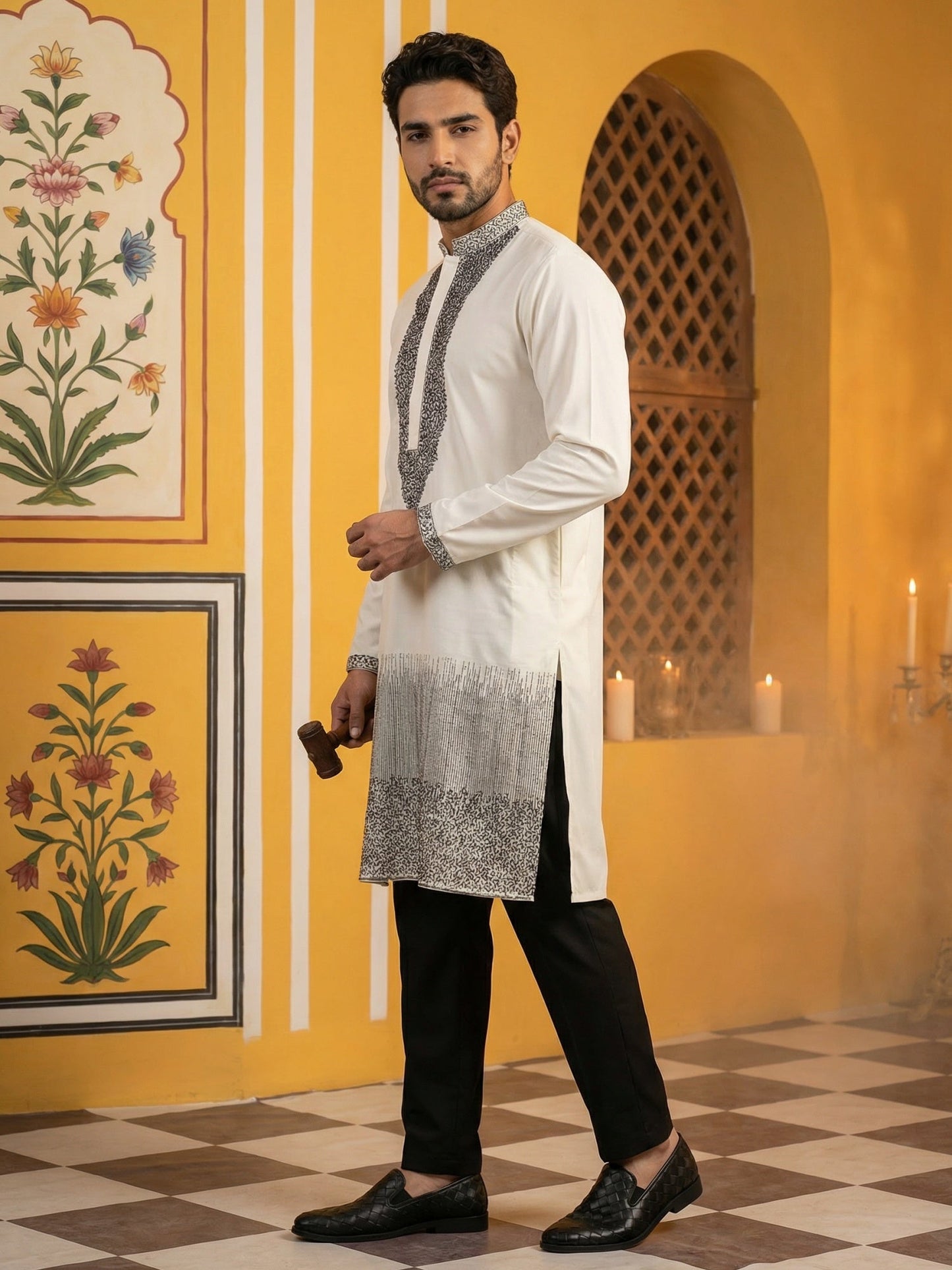 Japanese Cotton Blend Embroidered Kurta Set ( 65KP B-P 5502White S )