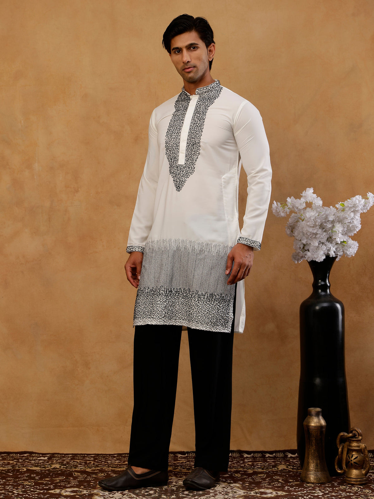 Japanese Imported Embroidered Kurta with Korean pants ( 65KP PJ11B I 5502 White )