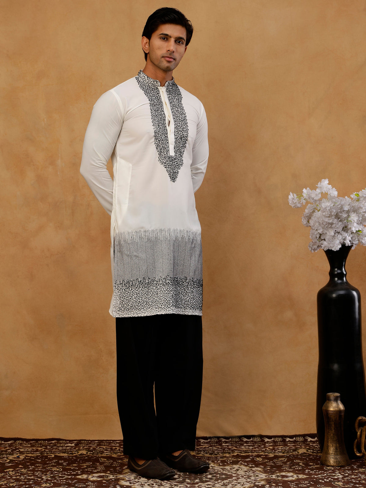 Japanese Imported Embroidered Kurta with Korean pants ( 65KP PJ11B I 5502 White )