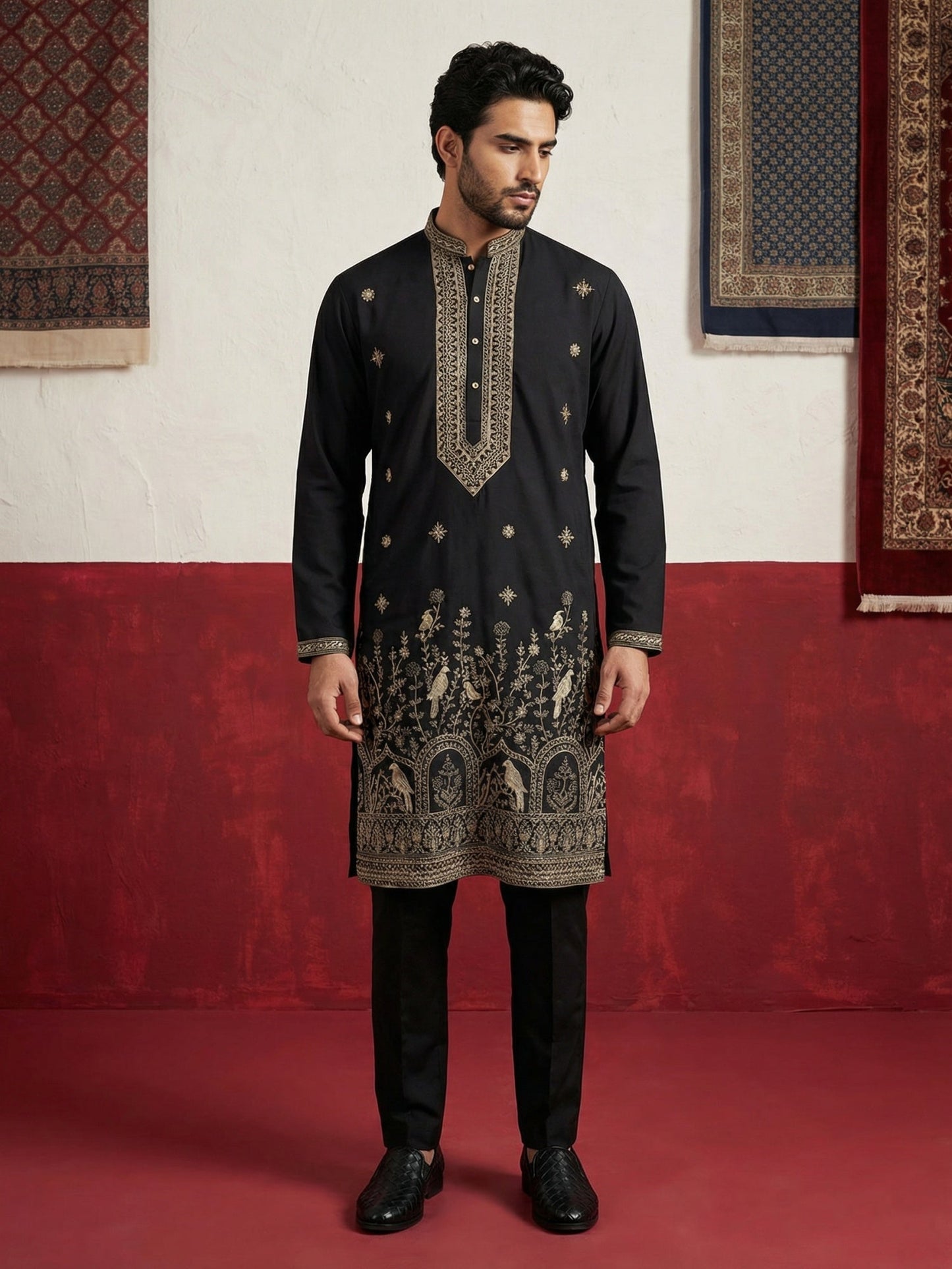 Luxury Japanese Kurta Set for Men ( 65KP B-P 5503Black S )