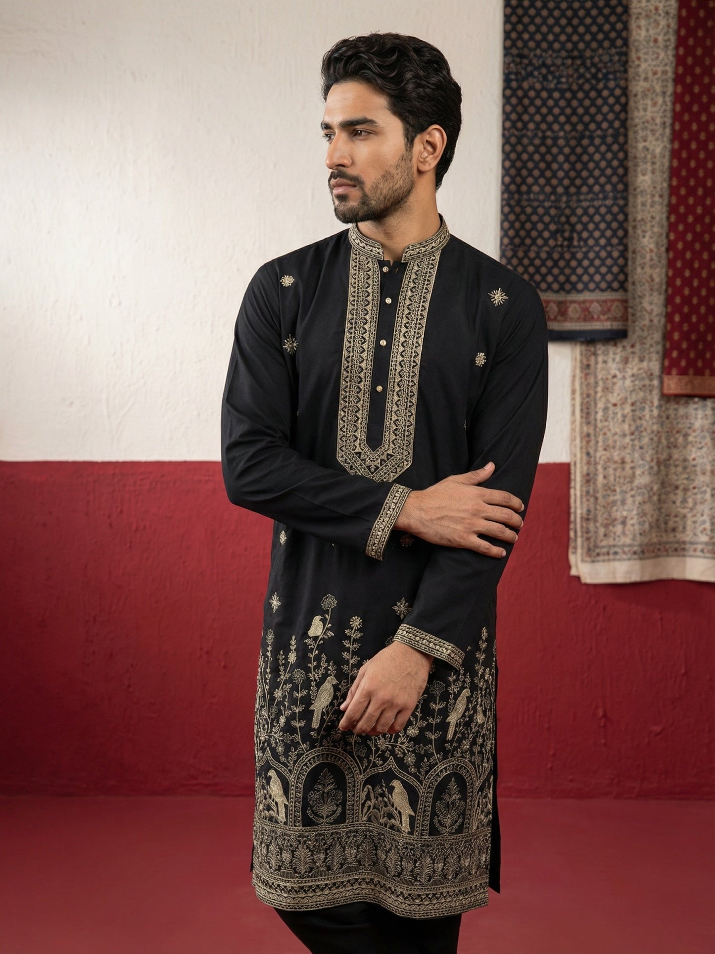 Luxury Japanese Kurta Set for Men ( 65KP B-P 5503Black S )