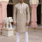 Men Japanese Imported Beige Embroidered Kurta Set