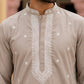 Men Japanese Imported Beige Embroidered Kurta Set