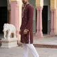 Men Japanese Imported Maroon Embroidered Kurta Set