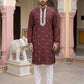 Men Japanese Imported Maroon Embroidered Kurta Set