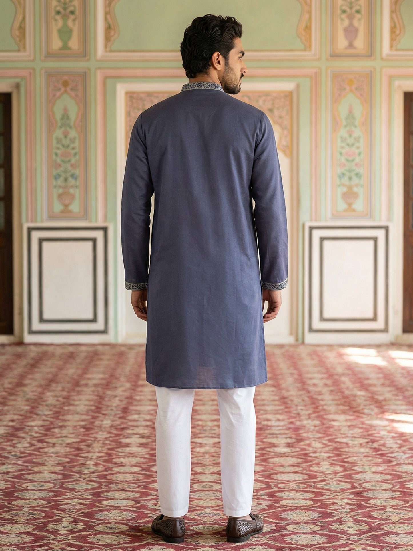 Men Festive Embroidered Straight Kurta Set ( 65KP P 5505Blue ) [FF] [H-10]