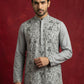Men Festive Grey Embroidered Straight Kurta Set ( 65KP B-P 5505Grey S )