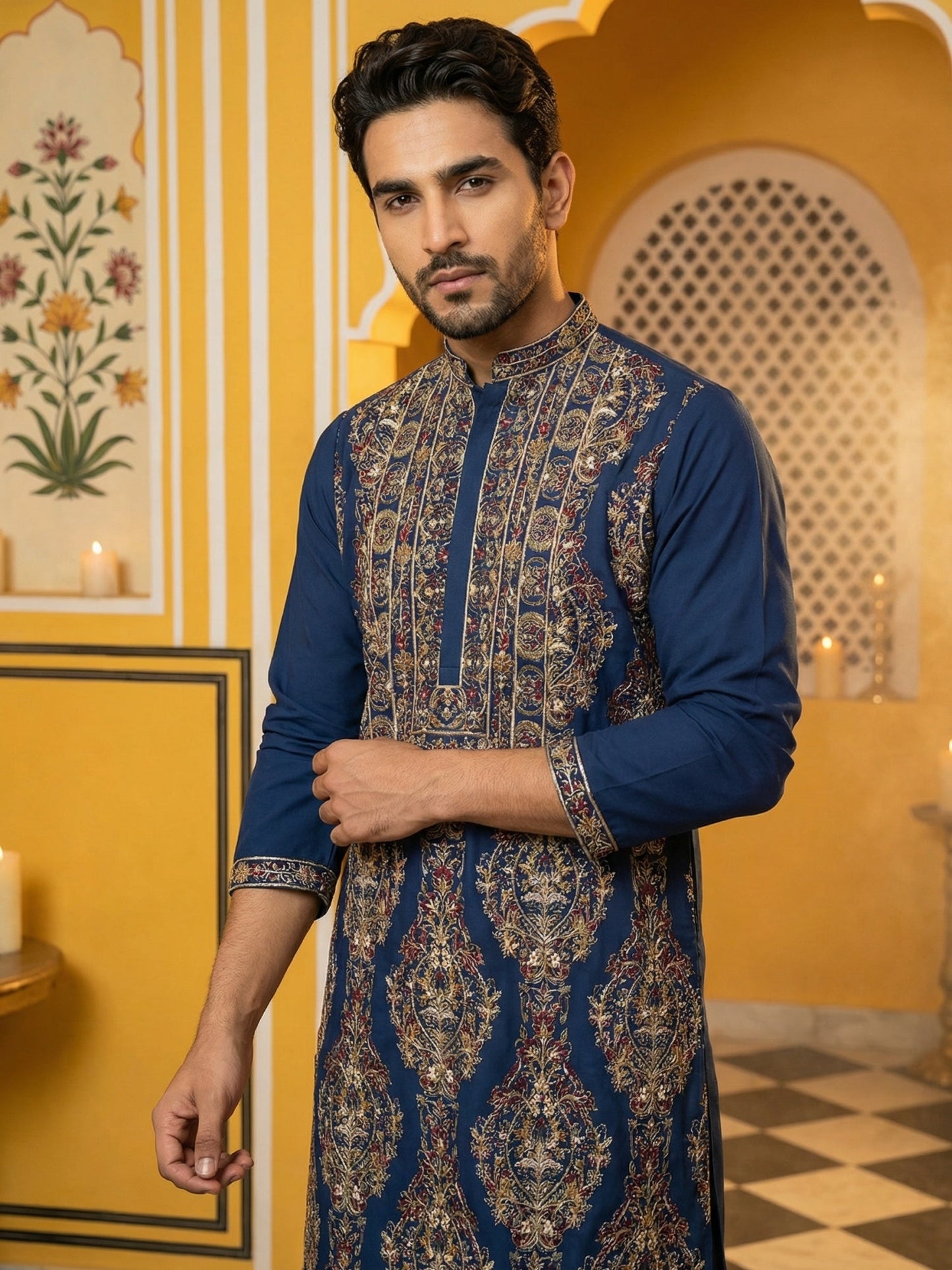 Royale Silk Blend Kurta Set ( 65KP 5506Peacock S )