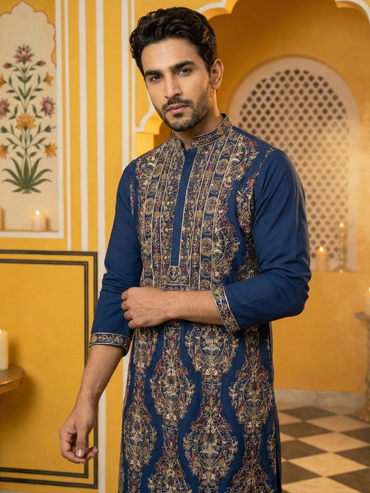 Royale Silk Blend Kurta Set ( 65KP 5506Peacock S )