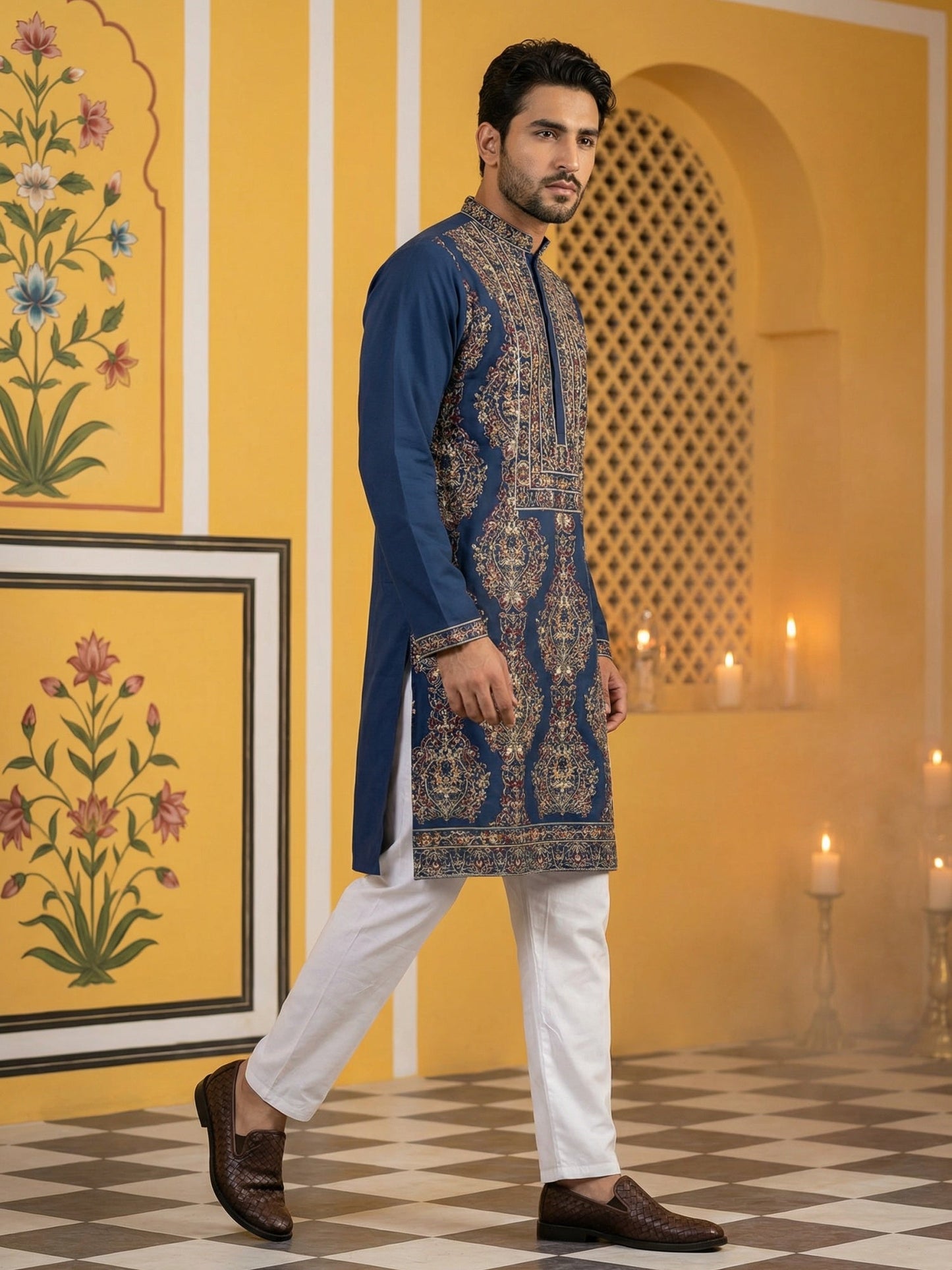 Royale Silk Blend Kurta Set ( 65KP 5506Peacock S )