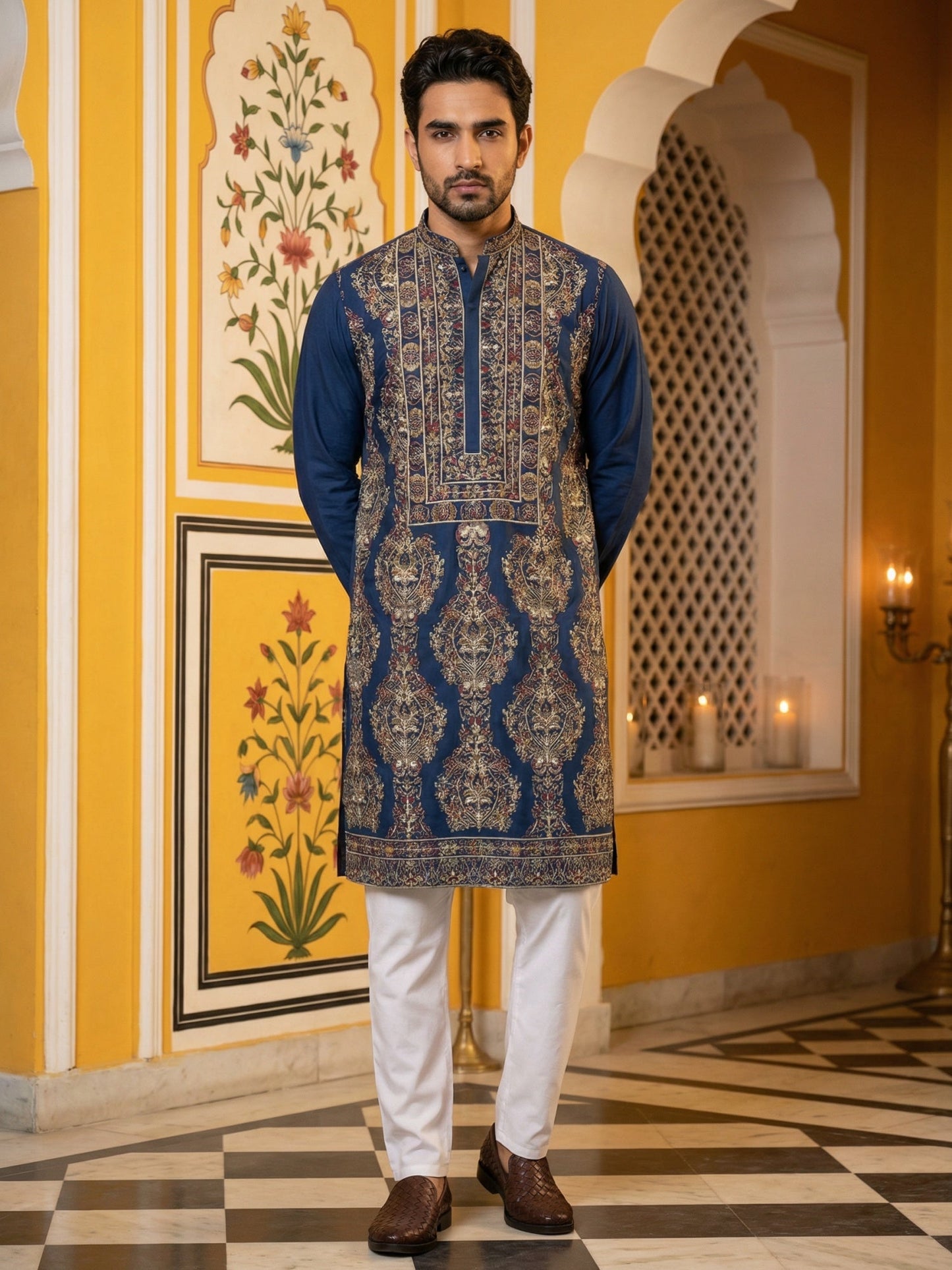 Royale Silk Blend Kurta Set ( 65KP 5506Peacock S )