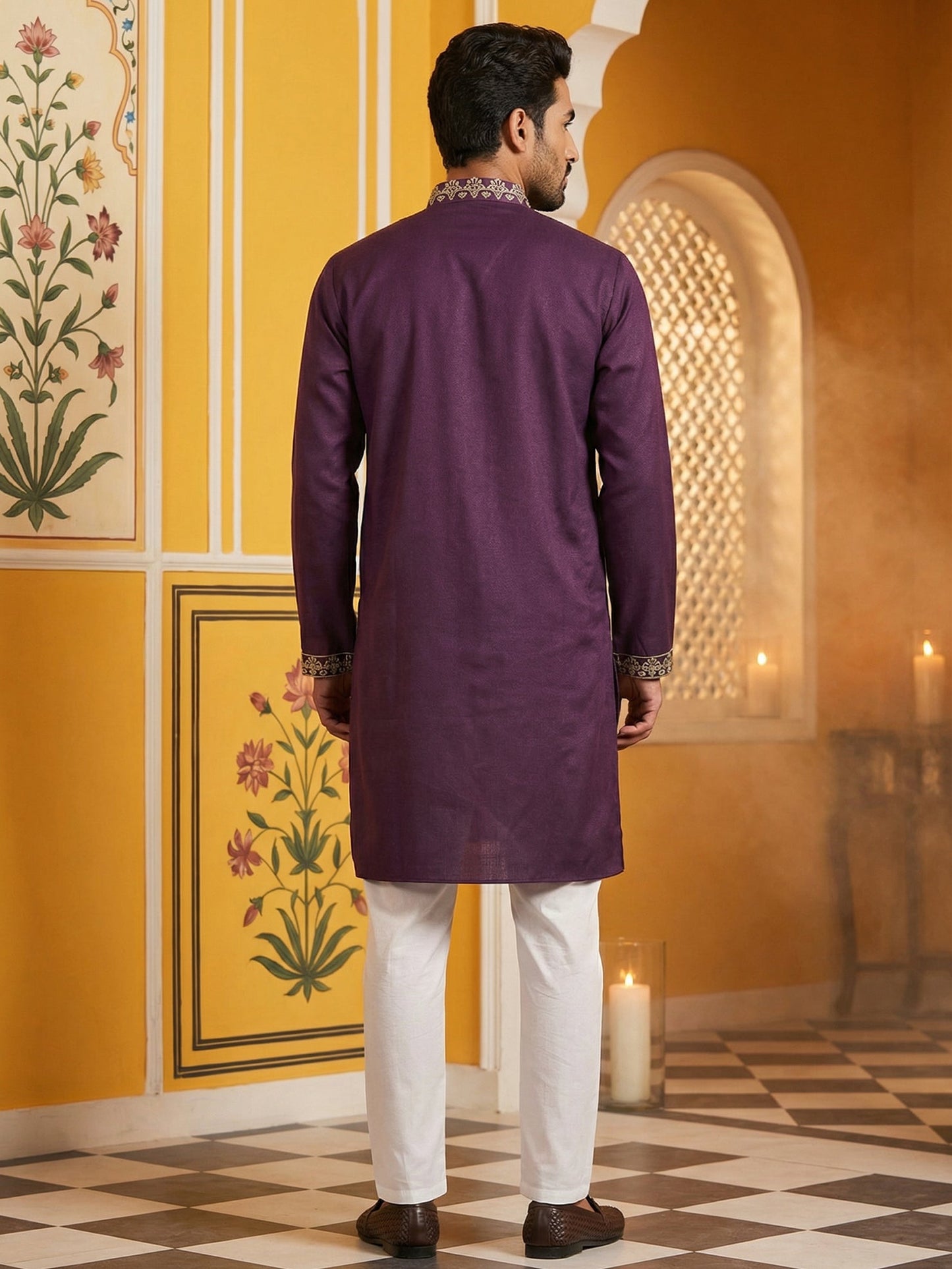Purple Embroidered Cotton Blend Kurta Set ( 65KP P 5508Purple ) [FF] [B-12]