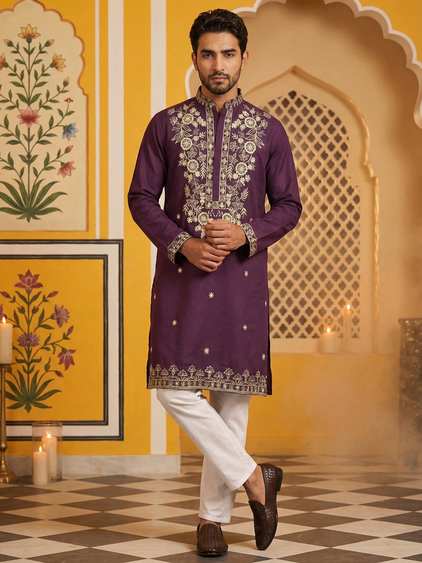 Purple Embroidered Cotton Blend Kurta Set ( 65KP P 5508Purple ) [FF] [B-12]