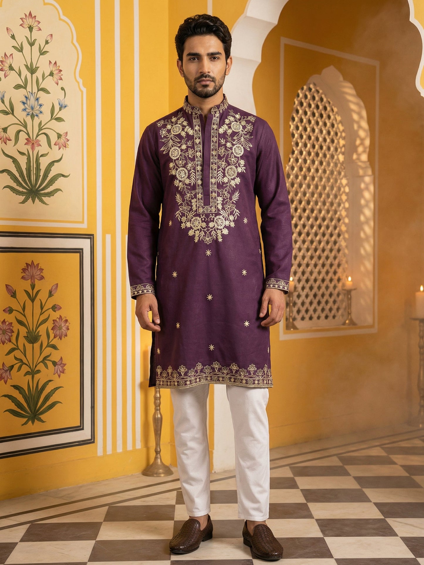 Purple Embroidered Cotton Blend Kurta Set ( 65KP P 5508Purple ) [FF] [B-12]