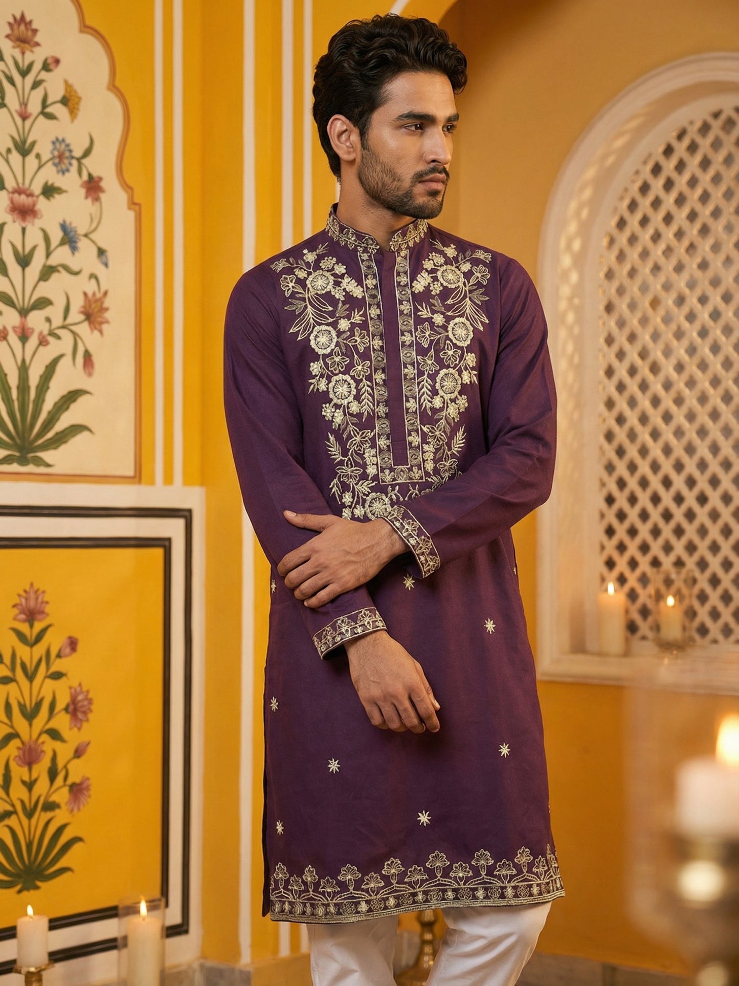 Purple Embroidered Cotton Blend Kurta Set ( 65KP P 5508Purple ) [FF] [B-12]
