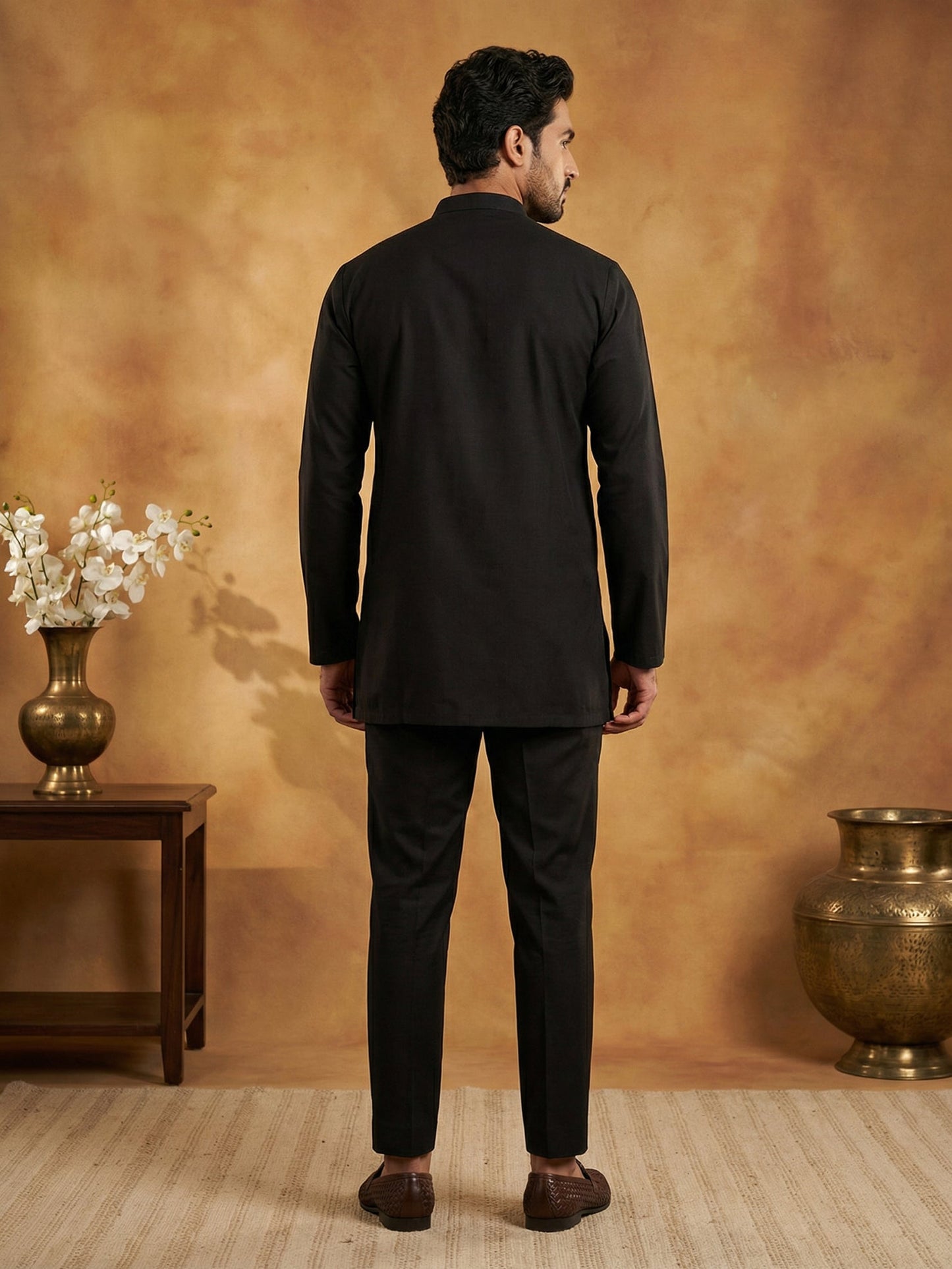 Men’s Traditional Silk Blend Kurta Set ( 65KP 5509Black ) [FF] [O-10]