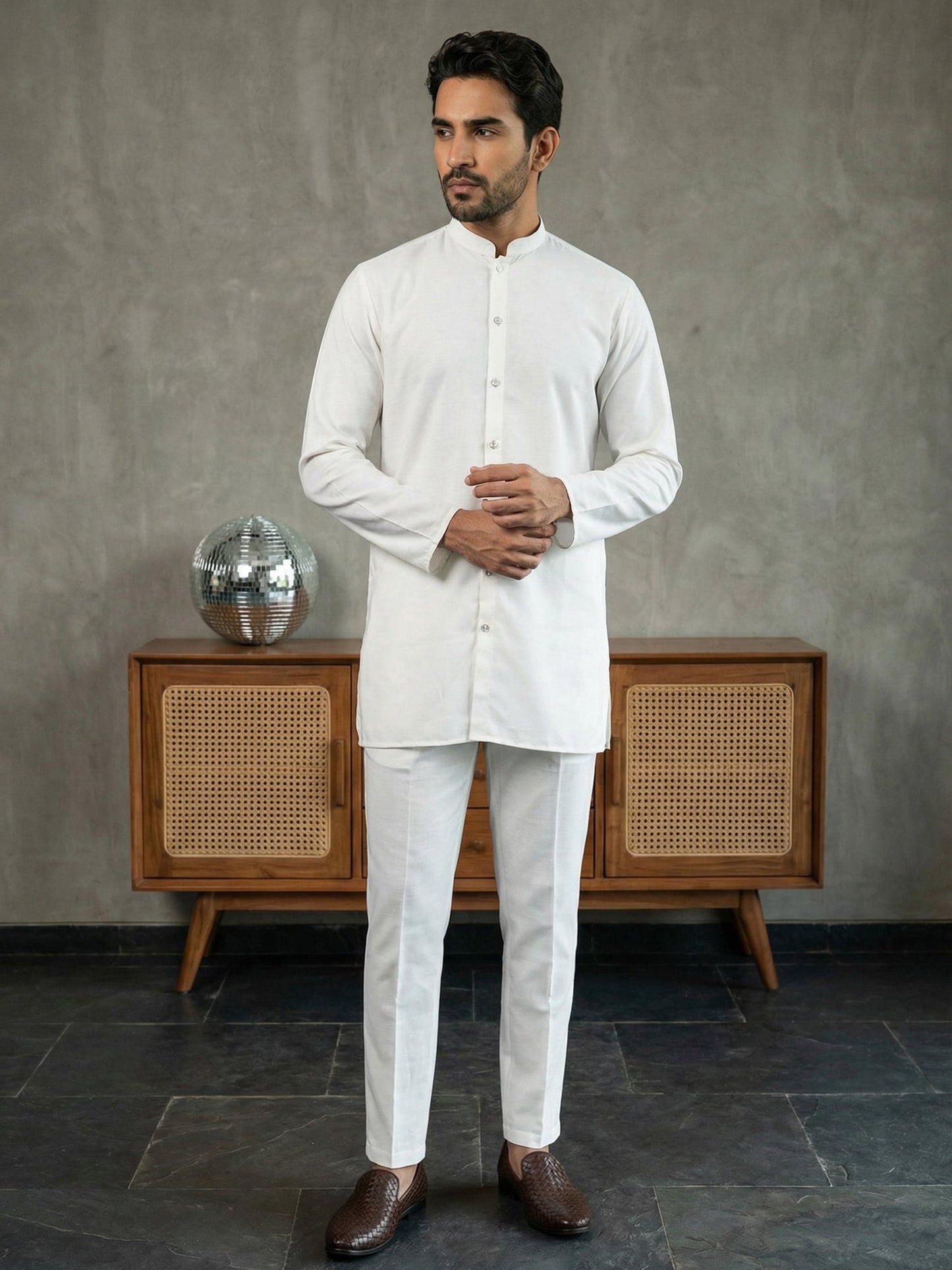 Men’s Traditional Silk Blend Kurta Set ( 65KP 5509White ) [FF] [O-10]