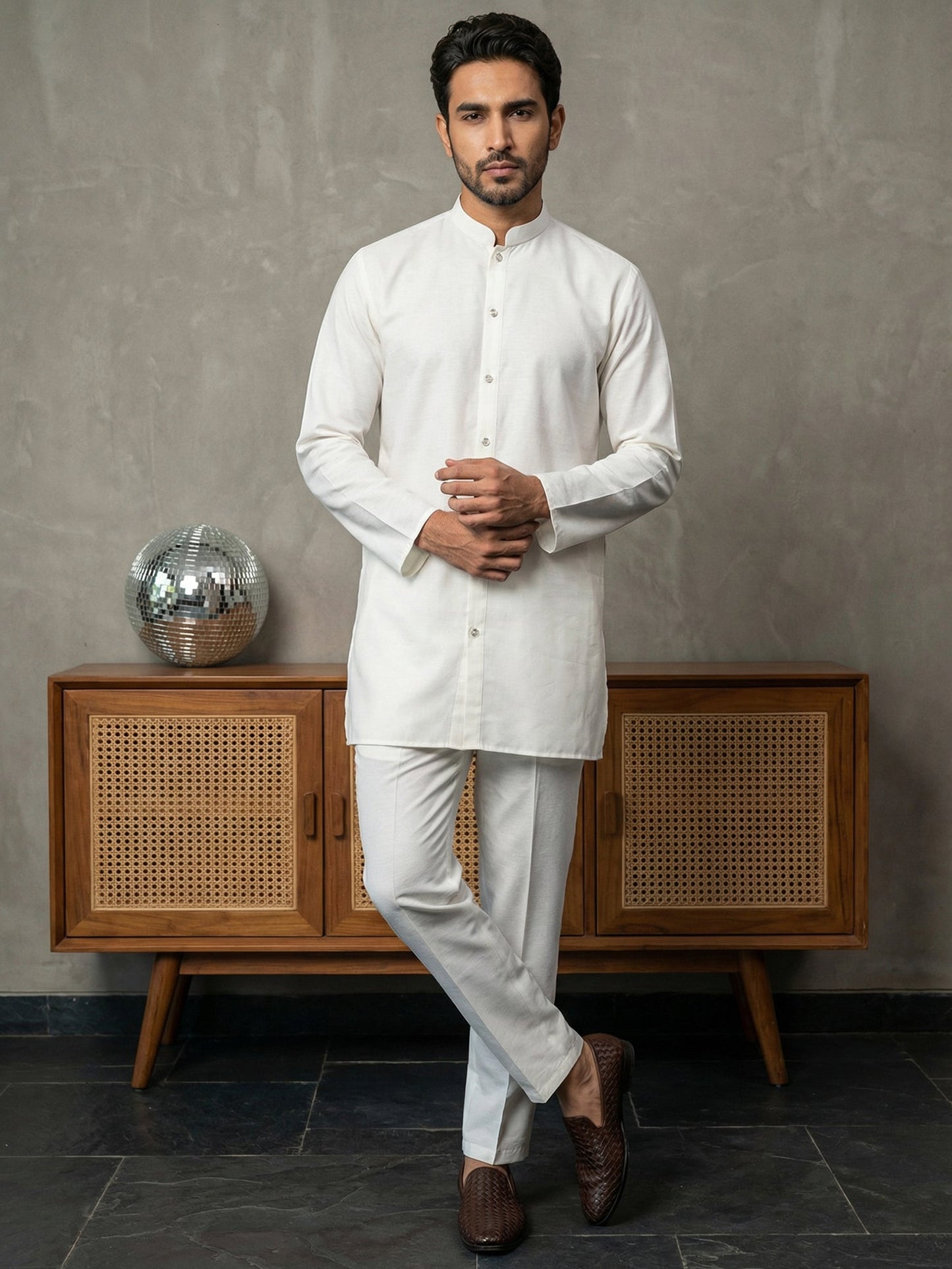 Men’s Traditional Silk Blend Kurta Set ( 65KP 5509White ) [FF] [O-10]