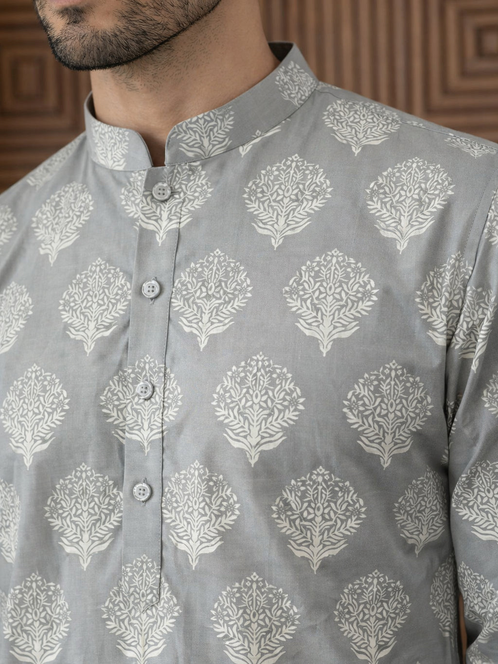 Men’s Cotton Blend Ethnic Printed Kurta Set ( 65KP P 5510Grey ) [FF] [N-13]