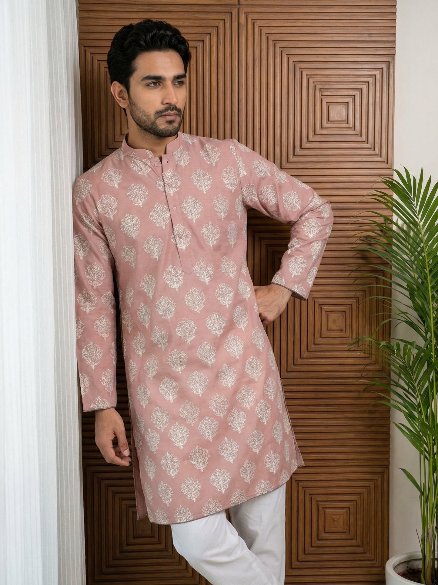 Men’s Cotton Blend Ethnic Printed Kurta Set ( 65KP P 5510Peach ) [FF] [N-13]